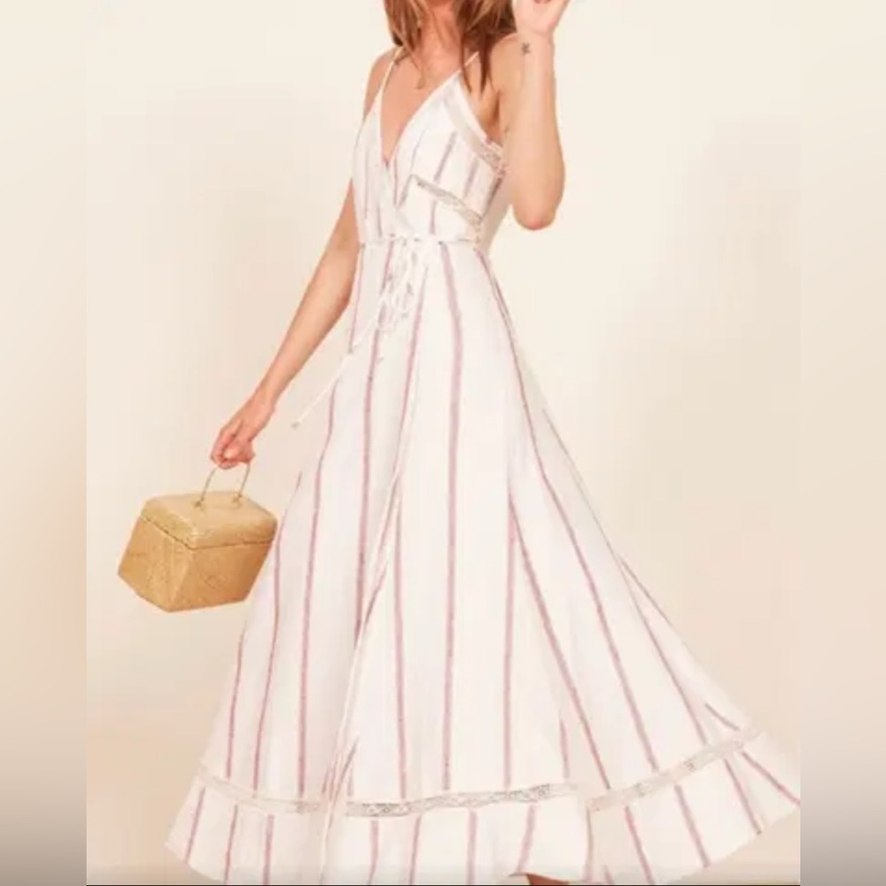 Reformation White and Red/Pink Striped Maxi Dress